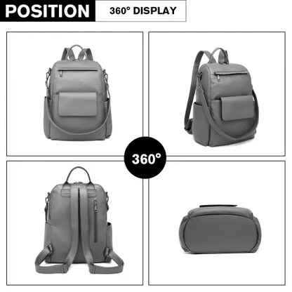 LH2012 - Miss Lulu Large Leather Look Backpack - Grey by All Mart Bristol Ltd