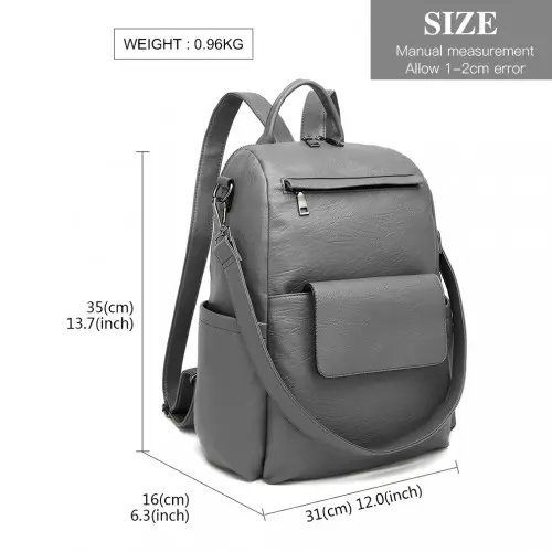 LH2012 - Miss Lulu Large Leather Look Backpack - Grey by All Mart Bristol Ltd