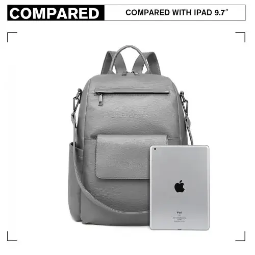 LH2012 - Miss Lulu Large Leather Look Backpack - Grey by All Mart Bristol Ltd
