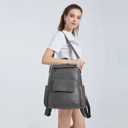 LH2012 - Miss Lulu Large Leather Look Backpack - Grey by All Mart Bristol Ltd