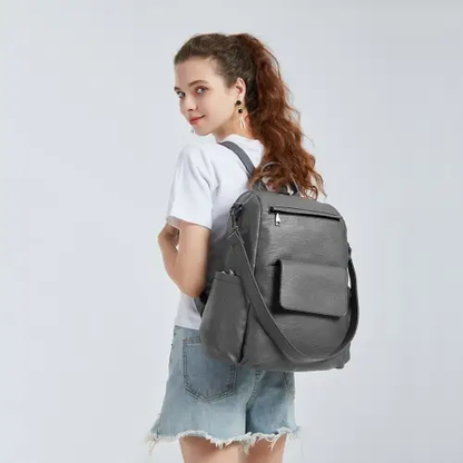 LH2012 - Miss Lulu Large Leather Look Backpack - Grey by All Mart Bristol Ltd