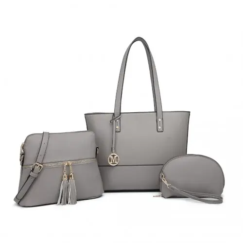 LG2023 - Miss Lulu Elegant 3-Piece Leather Look Tote Bag Set - Versatile & Chic for Every Occasion - Grey by All Mart Bristol Ltd