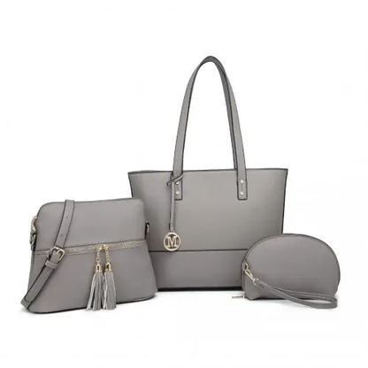 LG2023 - Miss Lulu Elegant 3-Piece Leather Look Tote Bag Set - Versatile & Chic for Every Occasion - Grey by All Mart Bristol Ltd