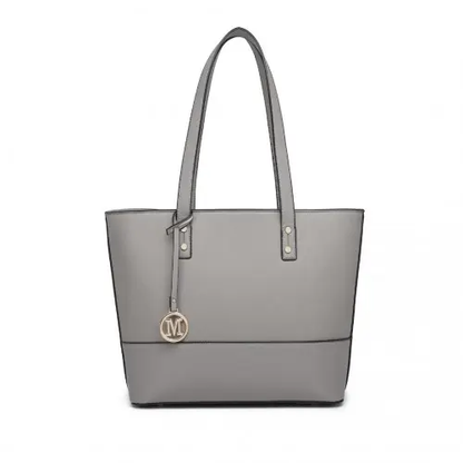LG2023 - Miss Lulu Elegant 3-Piece Leather Look Tote Bag Set - Versatile & Chic for Every Occasion - Grey by All Mart Bristol Ltd