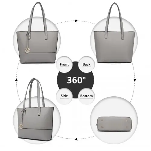LG2023 - Miss Lulu Elegant 3-Piece Leather Look Tote Bag Set - Versatile & Chic for Every Occasion - Grey by All Mart Bristol Ltd