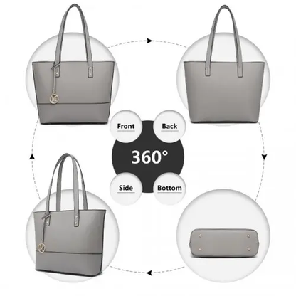 LG2023 - Miss Lulu Elegant 3-Piece Leather Look Tote Bag Set - Versatile & Chic for Every Occasion - Grey by All Mart Bristol Ltd