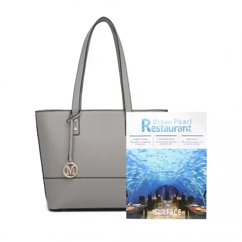 LG2023 - Miss Lulu Elegant 3-Piece Leather Look Tote Bag Set - Versatile & Chic for Every Occasion - Grey by All Mart Bristol Ltd
