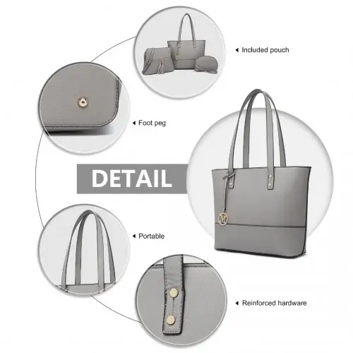 LG2023 - Miss Lulu Elegant 3-Piece Leather Look Tote Bag Set - Versatile & Chic for Every Occasion - Grey by All Mart Bristol Ltd