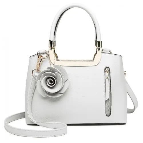 LG1847 - MISS LULU PU LEATHER ROSE HANGING ORNAMENT HANDBAG - WHITE by All Mart Bristol Ltd