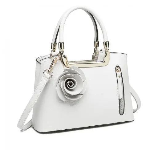 LG1847 - MISS LULU PU LEATHER ROSE HANGING ORNAMENT HANDBAG - WHITE by All Mart Bristol Ltd