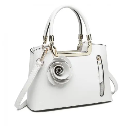 LG1847 - MISS LULU PU LEATHER ROSE HANGING ORNAMENT HANDBAG - WHITE by All Mart Bristol Ltd