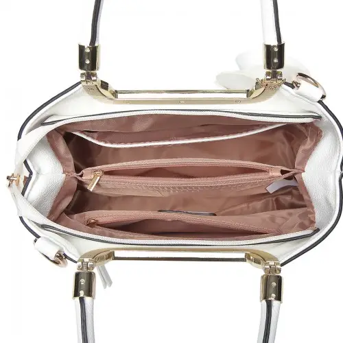 LG1847 - MISS LULU PU LEATHER ROSE HANGING ORNAMENT HANDBAG - WHITE by All Mart Bristol Ltd