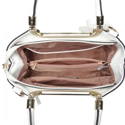 LG1847 - MISS LULU PU LEATHER ROSE HANGING ORNAMENT HANDBAG - WHITE by All Mart Bristol Ltd