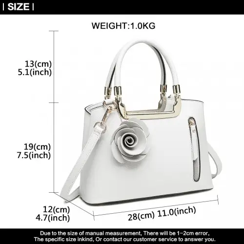 LG1847 - MISS LULU PU LEATHER ROSE HANGING ORNAMENT HANDBAG - WHITE by All Mart Bristol Ltd