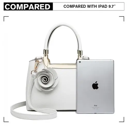 LG1847 - MISS LULU PU LEATHER ROSE HANGING ORNAMENT HANDBAG - WHITE by All Mart Bristol Ltd