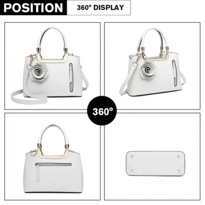 LG1847 - MISS LULU PU LEATHER ROSE HANGING ORNAMENT HANDBAG - WHITE by All Mart Bristol Ltd