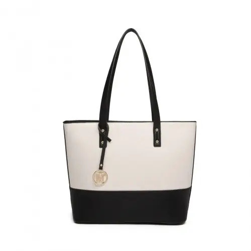 LG2023 - Miss Lulu Elegant 3-Piece Leather Look Tote Bag Set - Versatile & Chic for Every Occasion - Black And Beige by All Mart Bristol Ltd