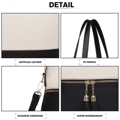 LG2023 - Miss Lulu Elegant 3-Piece Leather Look Tote Bag Set - Versatile & Chic for Every Occasion - Black And Beige by All Mart Bristol Ltd