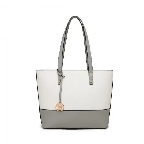 LG2023 - Miss Lulu Elegant 3-Piece Leather Look Tote Bag Set - Versatile & Chic for Every Occasion - Grey And White by All Mart Bristol Ltd