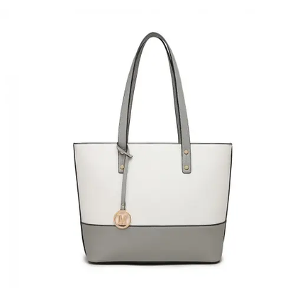 LG2023 - Miss Lulu Elegant 3-Piece Leather Look Tote Bag Set - Versatile & Chic for Every Occasion - Grey And White by All Mart Bristol Ltd