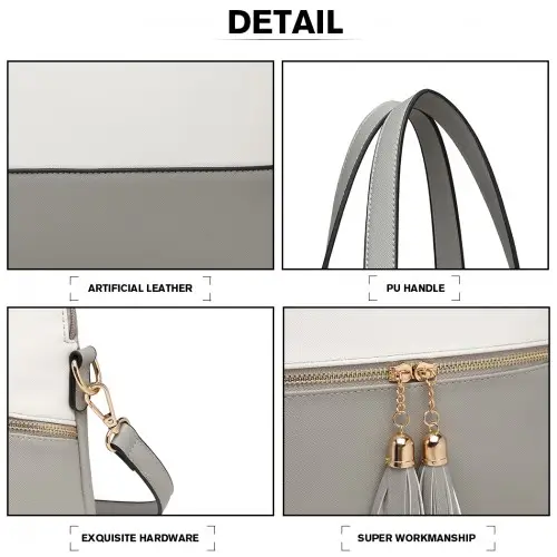 LG2023 - Miss Lulu Elegant 3-Piece Leather Look Tote Bag Set - Versatile & Chic for Every Occasion - Grey And White by All Mart Bristol Ltd