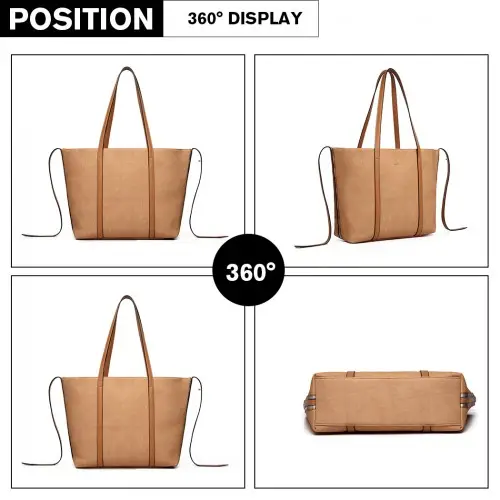 LG1922 - MISS LULU LEATHER LOOK TWO WAY TOTE SHOULDER BAG - KHAKI by All Mart Bristol Ltd
