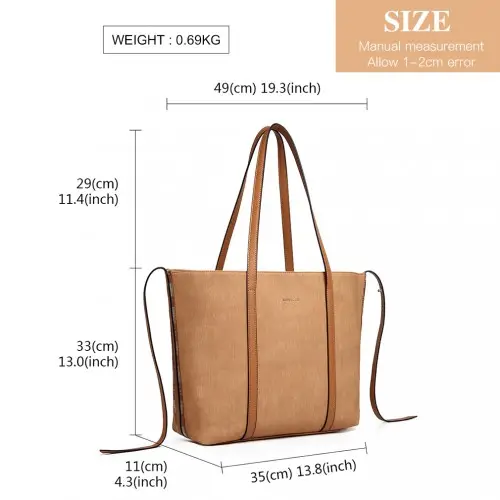 LG1922 - MISS LULU LEATHER LOOK TWO WAY TOTE SHOULDER BAG - KHAKI by All Mart Bristol Ltd