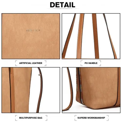 LG1922 - MISS LULU LEATHER LOOK TWO WAY TOTE SHOULDER BAG - KHAKI by All Mart Bristol Ltd
