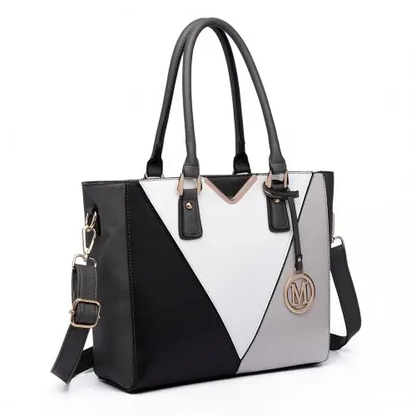 LG6632 - Miss Lulu Leather Look V-Shape Multicolour Tote Bag - Grey by All Mart Bristol Ltd