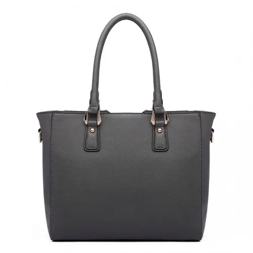 LG6632 - Miss Lulu Leather Look V-Shape Multicolour Tote Bag - Grey by All Mart Bristol Ltd