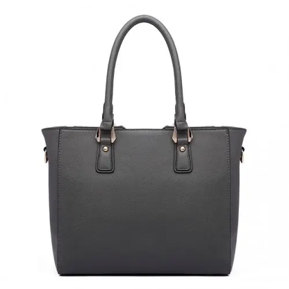 LG6632 - Miss Lulu Leather Look V-Shape Multicolour Tote Bag - Grey by All Mart Bristol Ltd
