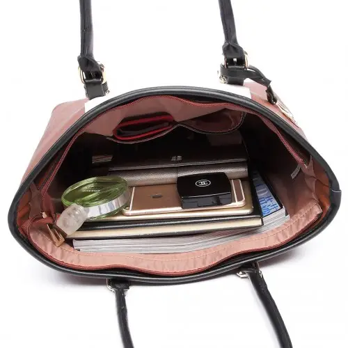 LG6632 - Miss Lulu Leather Look V-Shape Multicolour Tote Bag - Grey by All Mart Bristol Ltd