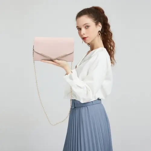 LH1756 - Miss Lulu Leather Look Envelope Clutch Bag - Pink by All Mart Bristol Ltd