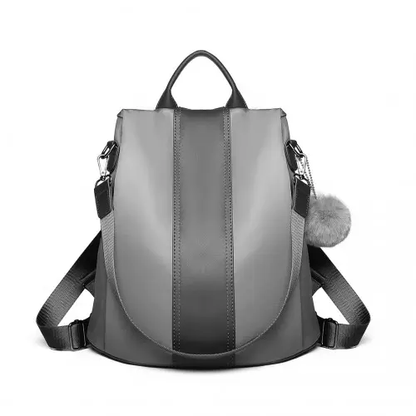 LG1903 - Miss Lulu Two Way Backpack Shoulder Bag with Pom Pom Pendant - Grey by All Mart Bristol Ltd