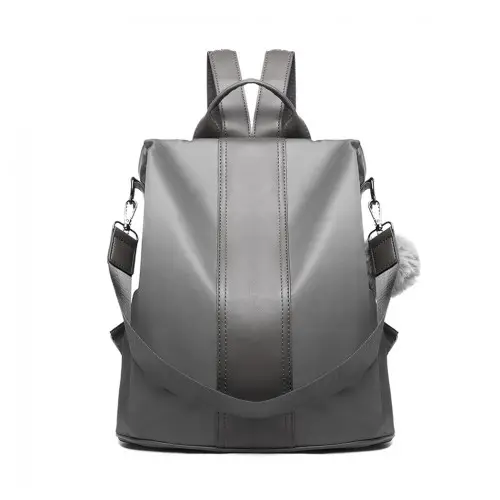 LG1903 - Miss Lulu Two Way Backpack Shoulder Bag with Pom Pom Pendant - Grey by All Mart Bristol Ltd