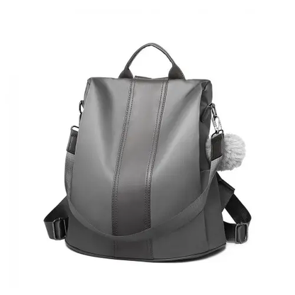 LG1903 - Miss Lulu Two Way Backpack Shoulder Bag with Pom Pom Pendant - Grey by All Mart Bristol Ltd
