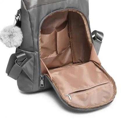 LG1903 - Miss Lulu Two Way Backpack Shoulder Bag with Pom Pom Pendant - Grey by All Mart Bristol Ltd