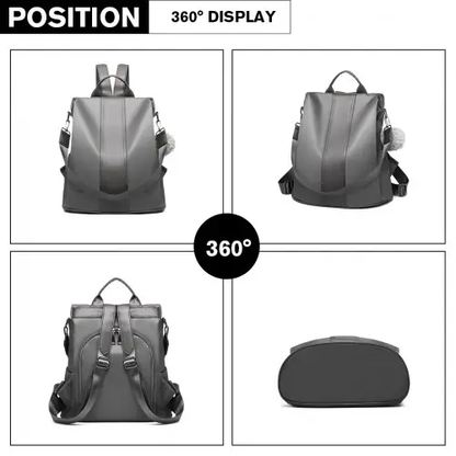 LG1903 - Miss Lulu Two Way Backpack Shoulder Bag with Pom Pom Pendant - Grey by All Mart Bristol Ltd