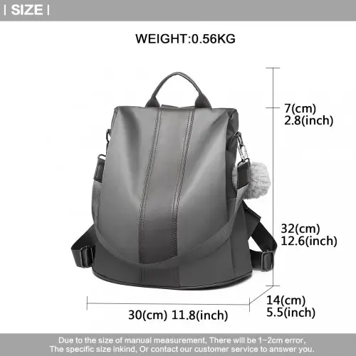 LG1903 - Miss Lulu Two Way Backpack Shoulder Bag with Pom Pom Pendant - Grey by All Mart Bristol Ltd