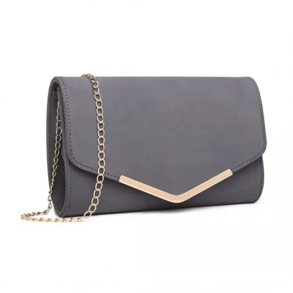 LH1756 - Miss Lulu Leather Look Envelope Clutch Bag - Grey by All Mart Bristol Ltd