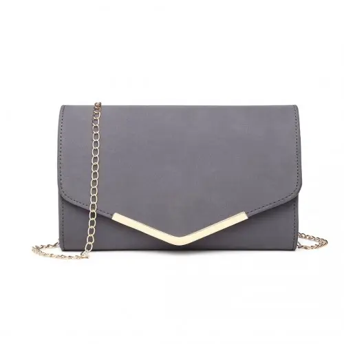 LH1756 - Miss Lulu Leather Look Envelope Clutch Bag - Grey by All Mart Bristol Ltd