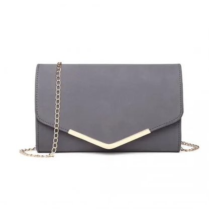 LH1756 - Miss Lulu Leather Look Envelope Clutch Bag - Grey by All Mart Bristol Ltd