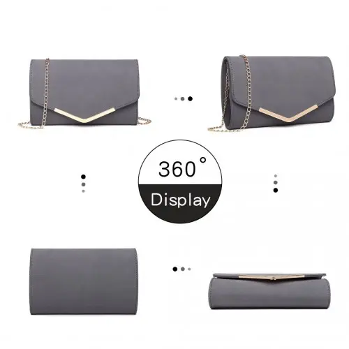 LH1756 - Miss Lulu Leather Look Envelope Clutch Bag - Grey by All Mart Bristol Ltd
