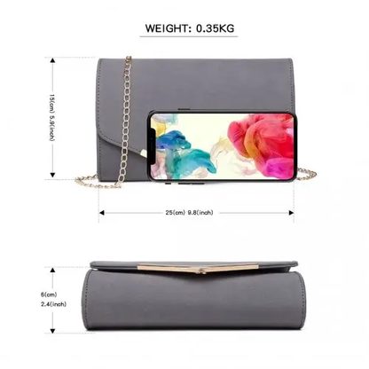 LH1756 - Miss Lulu Leather Look Envelope Clutch Bag - Grey by All Mart Bristol Ltd