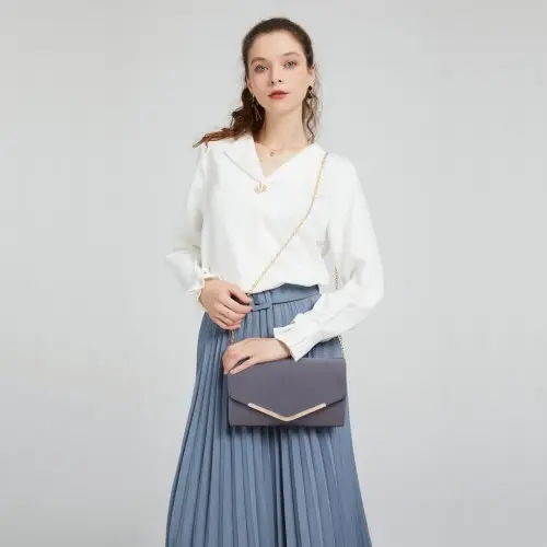 LH1756 - Miss Lulu Leather Look Envelope Clutch Bag - Grey by All Mart Bristol Ltd