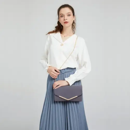 LH1756 - Miss Lulu Leather Look Envelope Clutch Bag - Grey by All Mart Bristol Ltd
