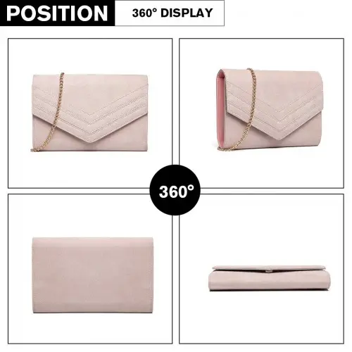 LP1963 - MISS LULU CHEVRON ENVELOPE CLUTCH BAG - PINK by All Mart Bristol Ltd