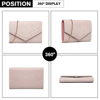 LP1963 - MISS LULU CHEVRON ENVELOPE CLUTCH BAG - PINK by All Mart Bristol Ltd