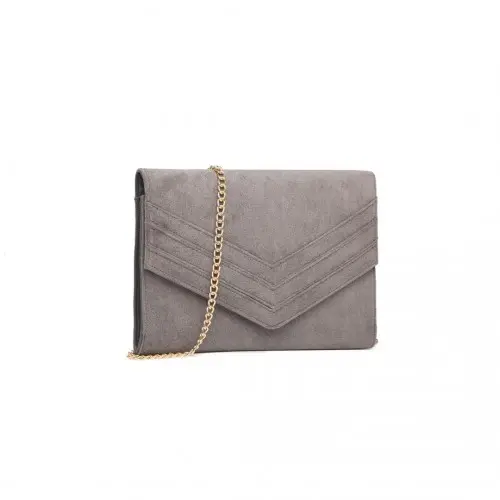 LP1963 - MISS LULU CHEVRON ENVELOPE CLUTCH BAG - GREY by All Mart Bristol Ltd