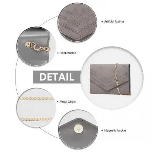 LP1963 - MISS LULU CHEVRON ENVELOPE CLUTCH BAG - GREY by All Mart Bristol Ltd